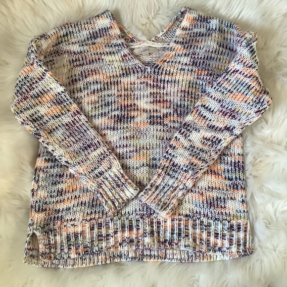 LOFT Multicolor Spacedye Double V Chunky Knit Oversized Sweater - Size XS - Picture 7 of 13